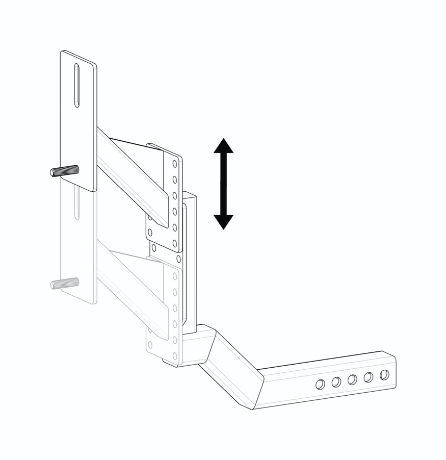 Diagram showing the two mounting plates sliding vertically to set tire height