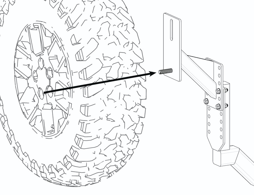 Diagram of a spare tire being slid onto the mounting bolt
