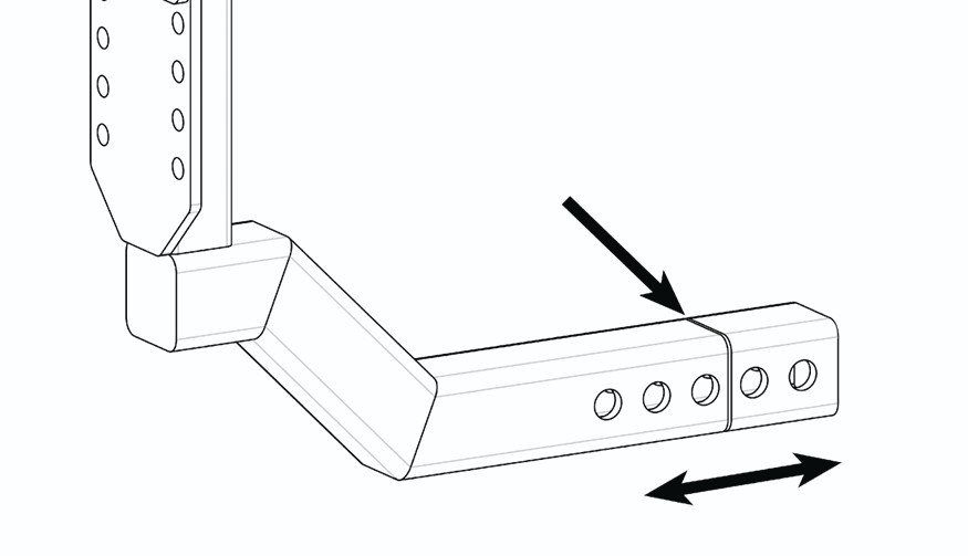 Diagram of the hitch bar showing how far it can be trimmed
